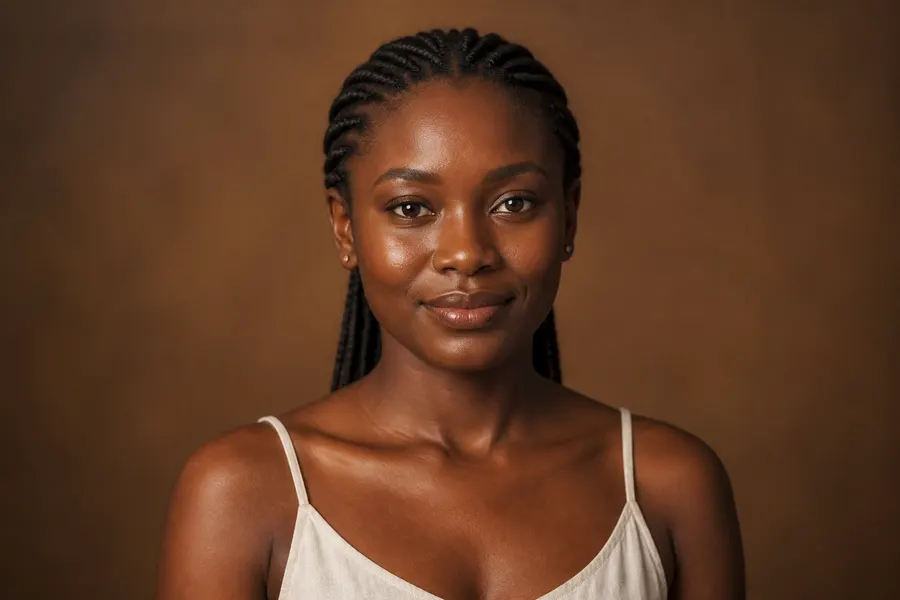 Young woman's face with full volume and high cheekbones, facial contour in Laval