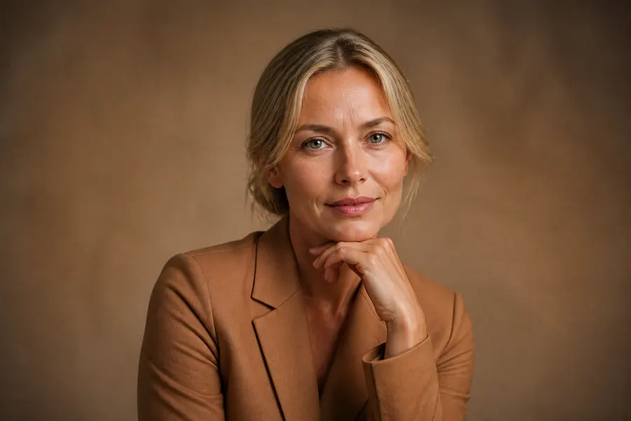 Face of a woman in her 40s with settled wrinkles, wrinkle treatment in Laval