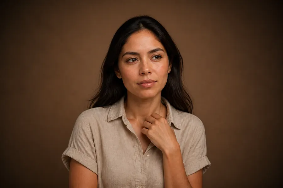 Face of a woman in her 30s with first sun spots, treatment in Laval