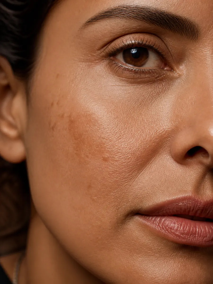Cheek marked by a diffuse pigment patch, melasma, Clinique DC in Sainte-Rose, Laval