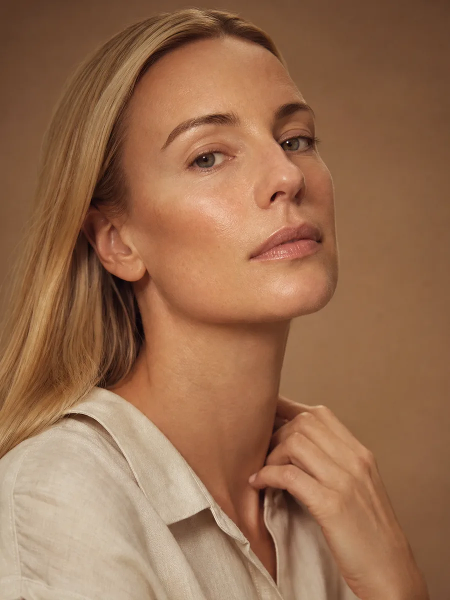 Portrait of a woman with refined smooth skin grain, skin texture treatment in Laval