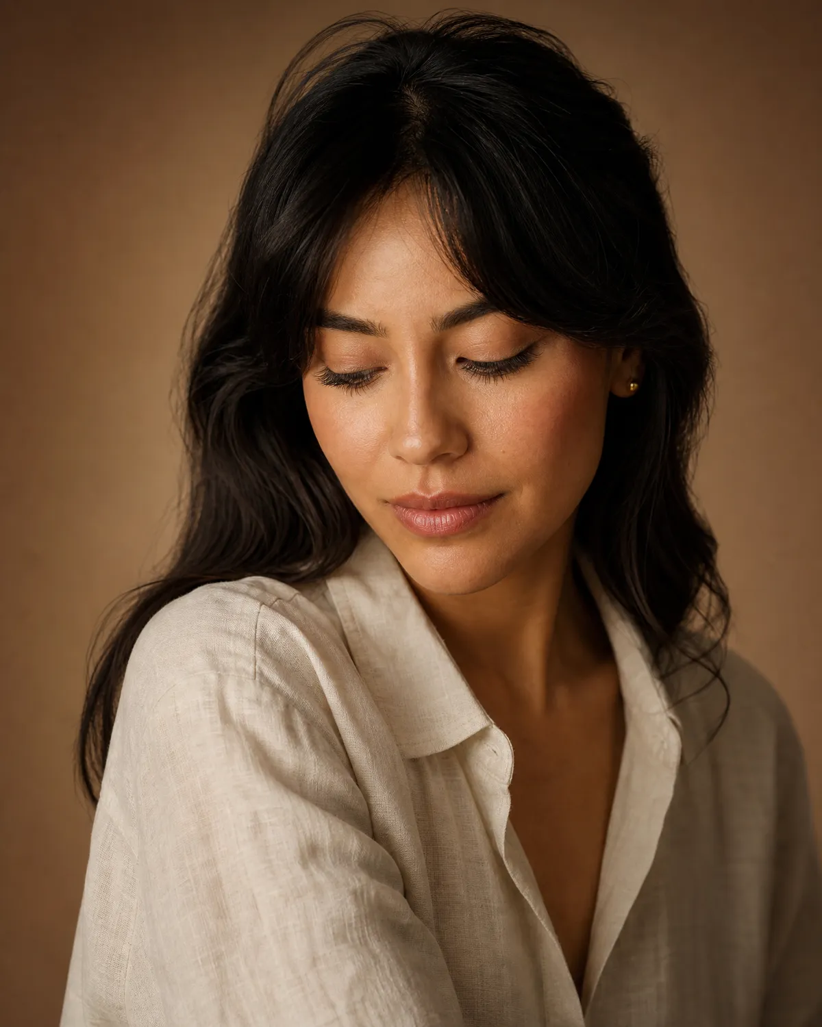 Woman in her thirties, skin texture refined by microneedling