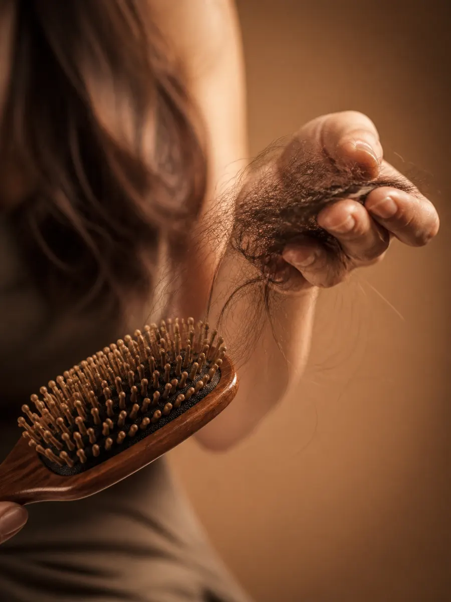 A brush and a handful of shed hair, sudden reactive shedding