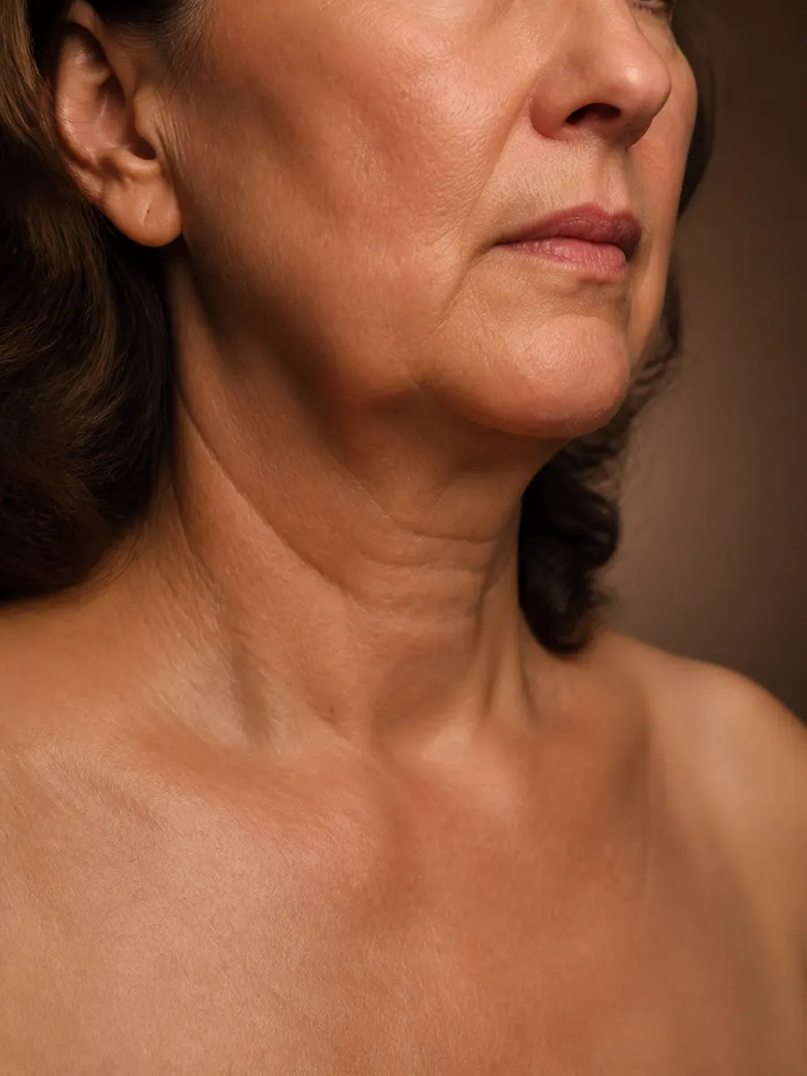 A lower face losing firmness: jowls and a blurred facial oval