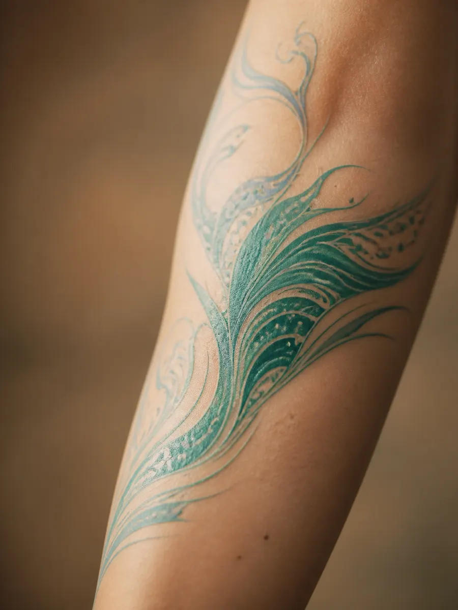 A green and blue ink tattoo, the colours that take longest to fade