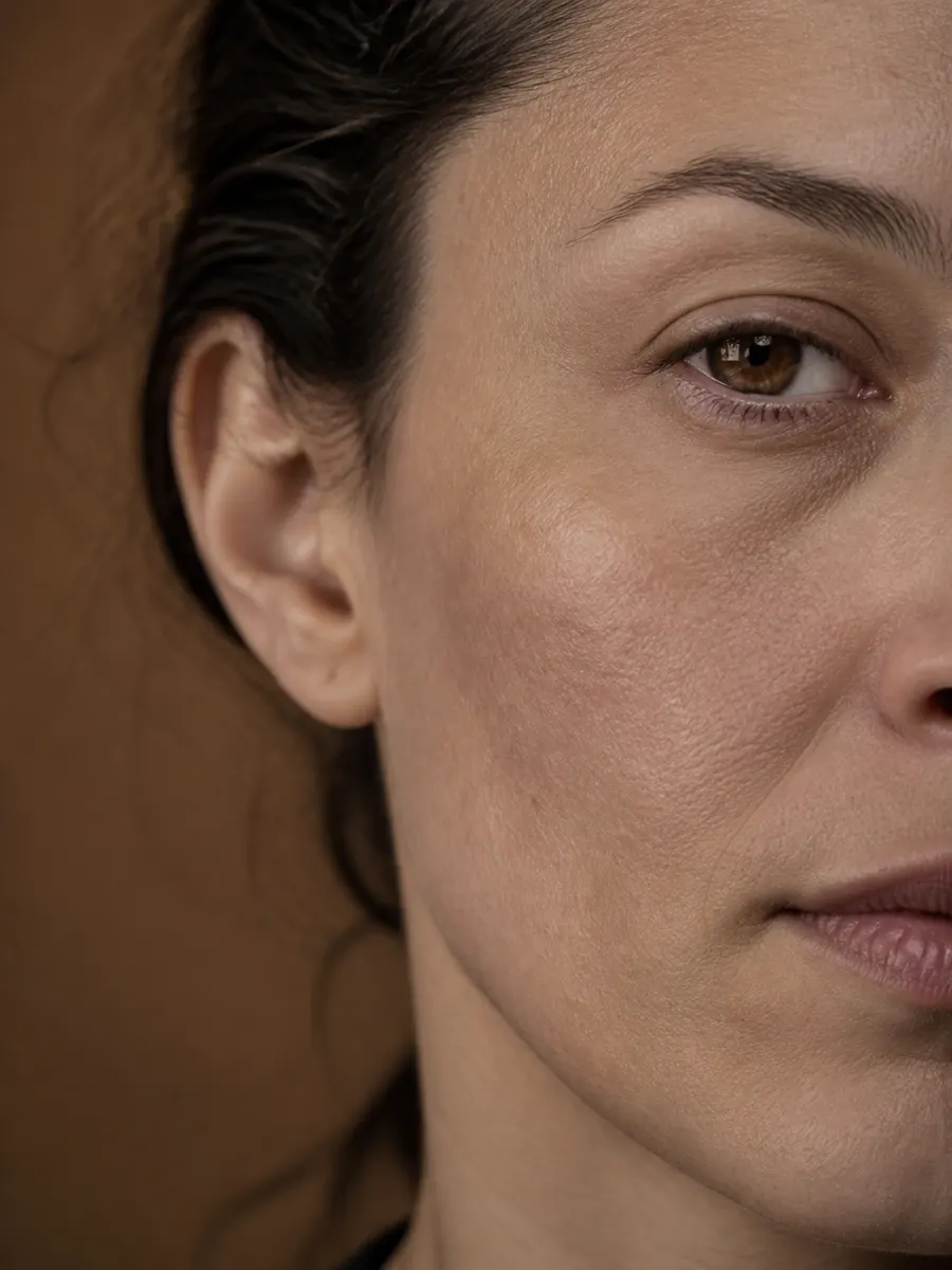 A cheek with a dull grey complexion and no radiance